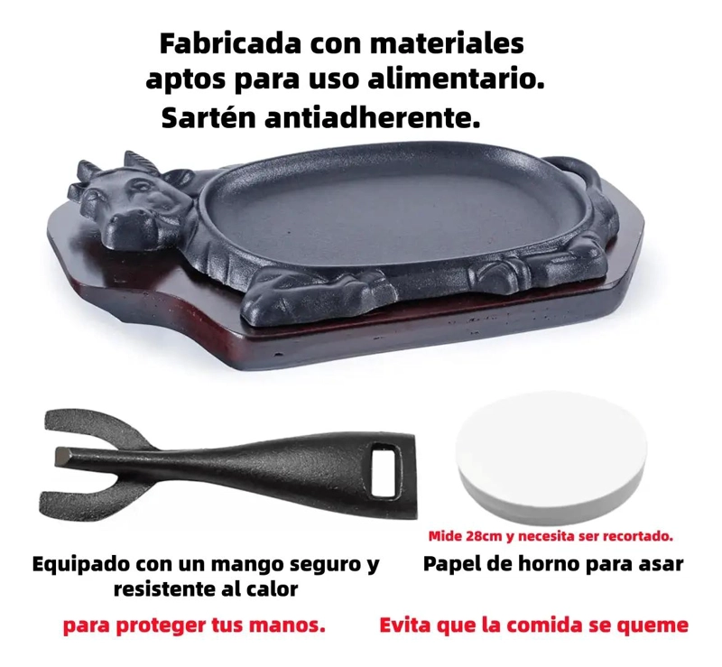 PLANCHA DE HIERRO FUNDIDO CON BASE DE MADERA - 3