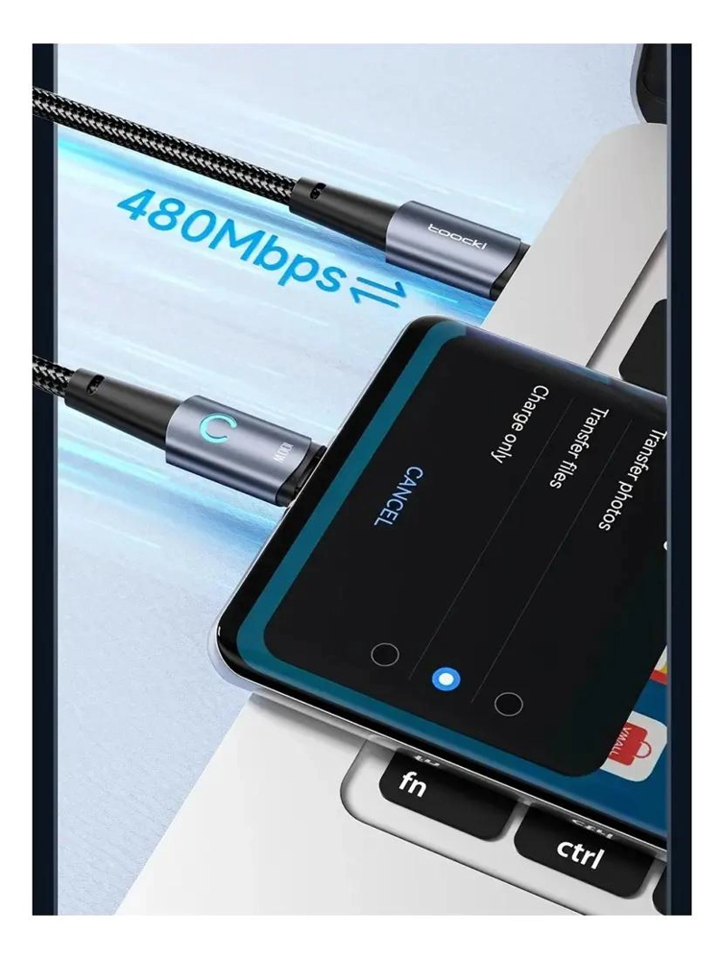CABLE USB TIPO C 3 METROS CARGA RAPIDA 60W - 5