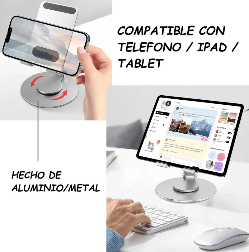 SOPORTE GIRATORIO DE ALUMINIO PARA CELULAR Y TABLET - 2