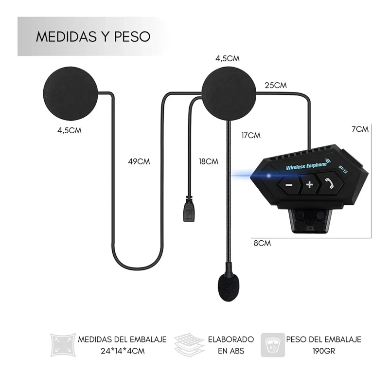 AUDIFONO INTERCOMUNICADOR BLUETOOTH PARA MOTO - 2