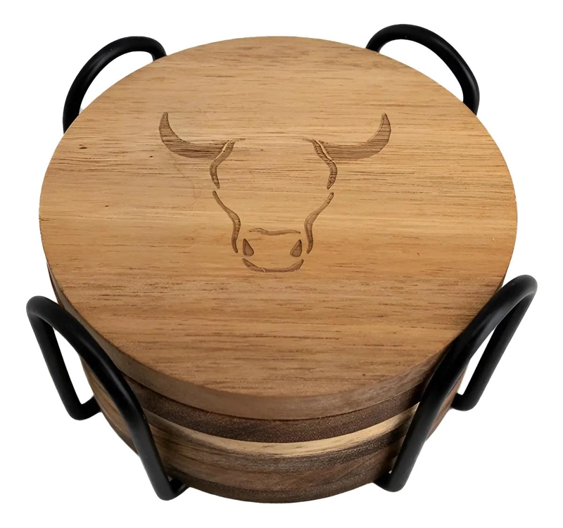 SET DE 6 POSAVASOS DE MADERA COLOR MARRON - 1