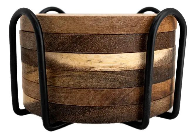SET DE 6 POSAVASOS DE MADERA COLOR MARRON - 3