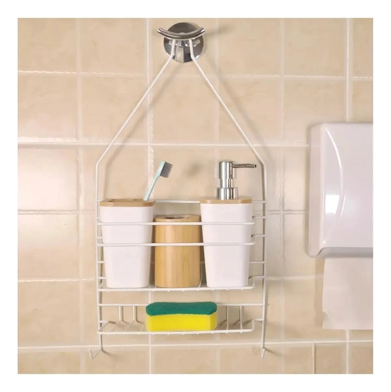 ORGANIZADOR COLGANTE DUCHA ACERO BLANCO 2 ESTANTES - 4