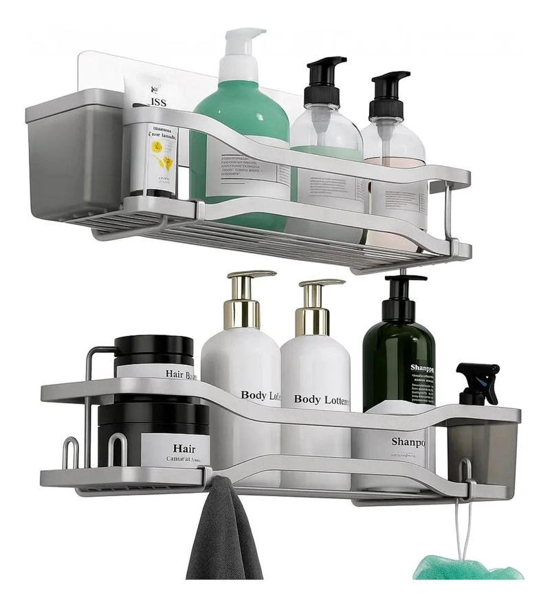 ORGANIZADOR DE DUCHA REPISA BAÑO ADHESIVO SET 2 INOX - 1
