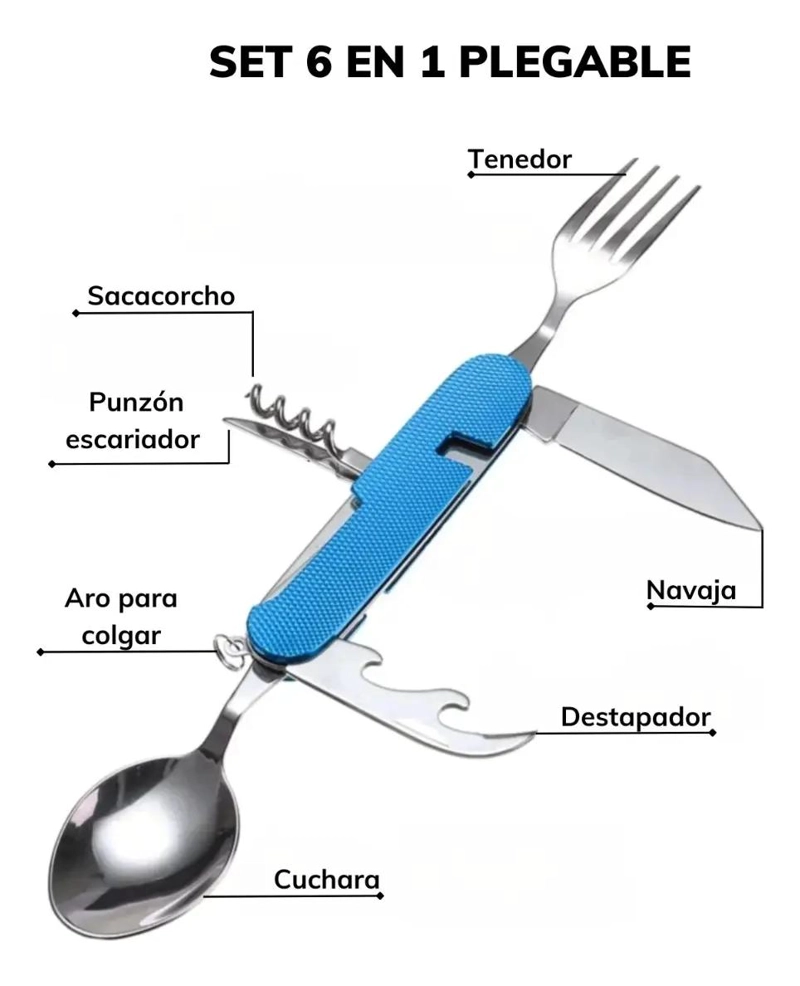 SET 6 EN 1 CUBIERTOS PLEGABLES PARA CAMPING - 3