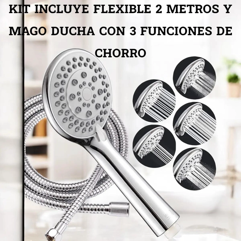 KIT DUCHA BAÑERA FLEXIBLE 2M CROMADO - 4