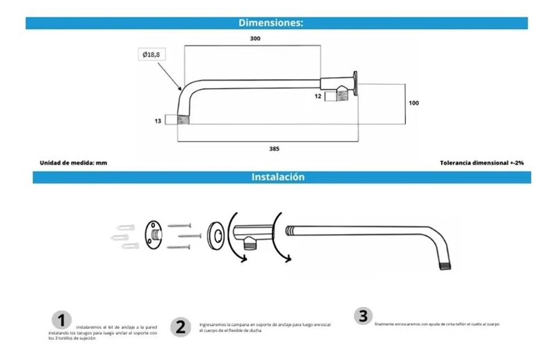 BRAZO METALICO PARA DUCHA CON FLEXIBLE - 4