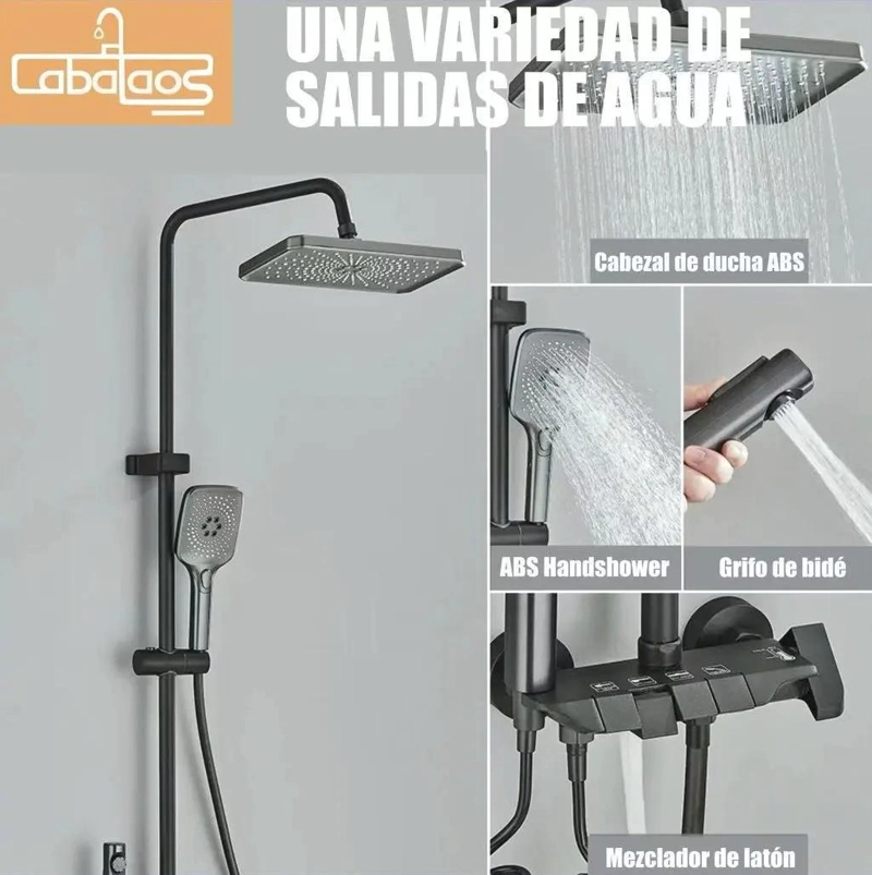DUCHA COLUMNA MODERNA 4 FUNCIONES BOTONES NEGRO - 4