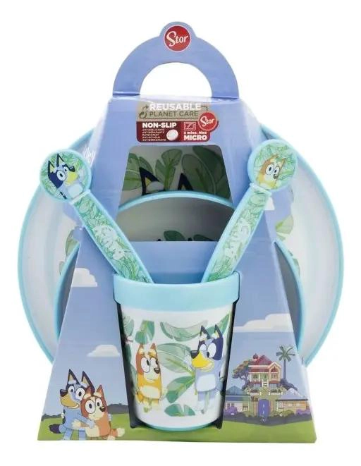 SET DESAYUNO NIÑOS BLUEY PLATO BOWL VASO CUBIERTOS - 1