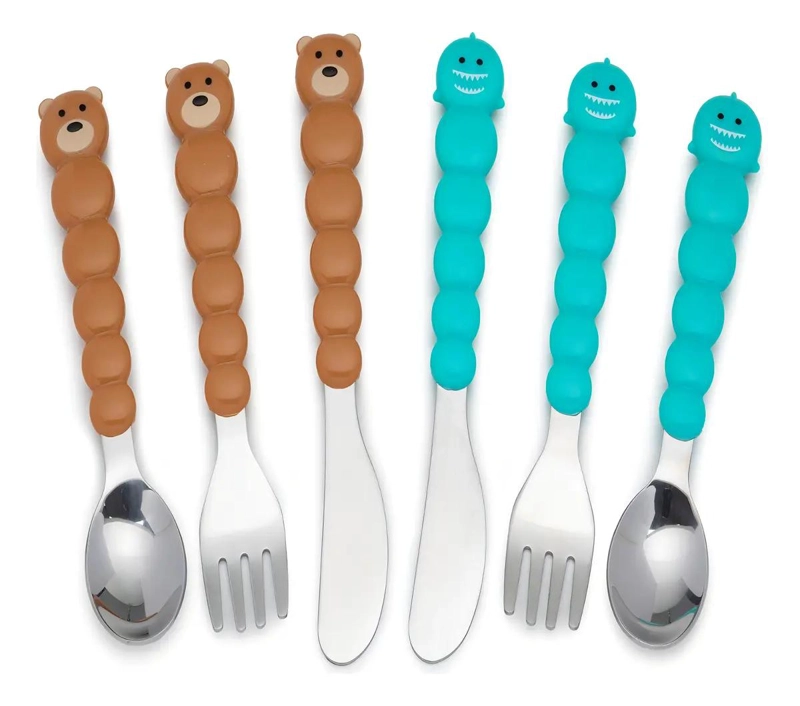 CUBIERTOS DE ACERO MULTICOLORES PARA BEBE S 6 PIEZAS - 1