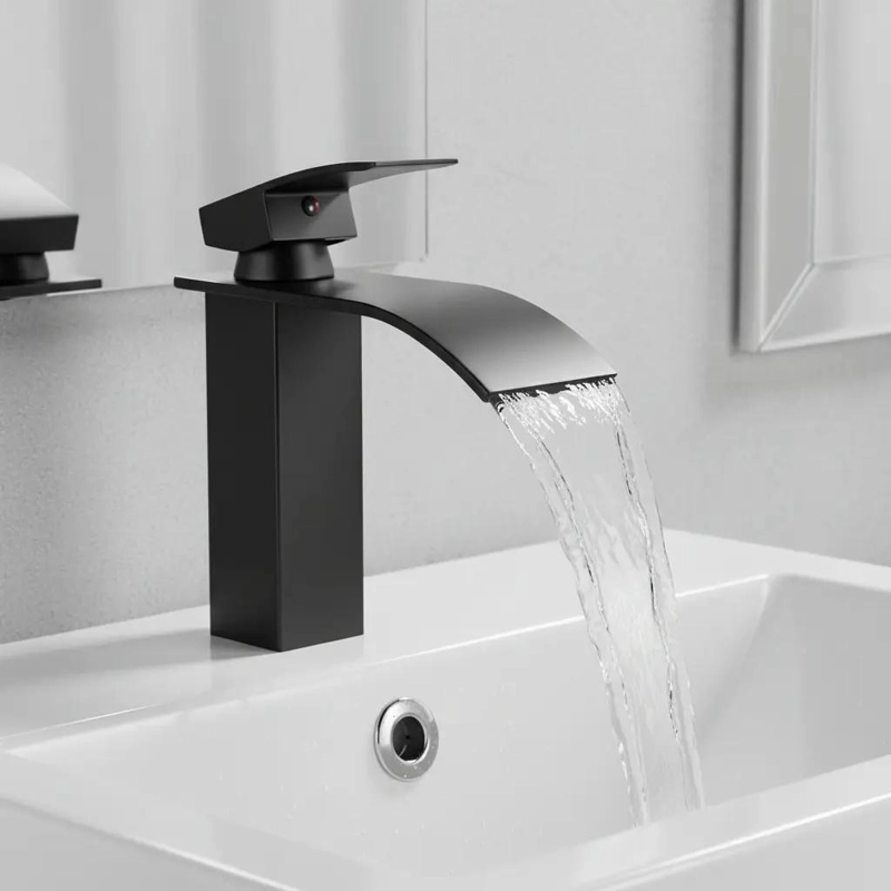 LLAVE MONOMANDO CASCADA PARA LAVAMANOS ACERO NEGRO - 1