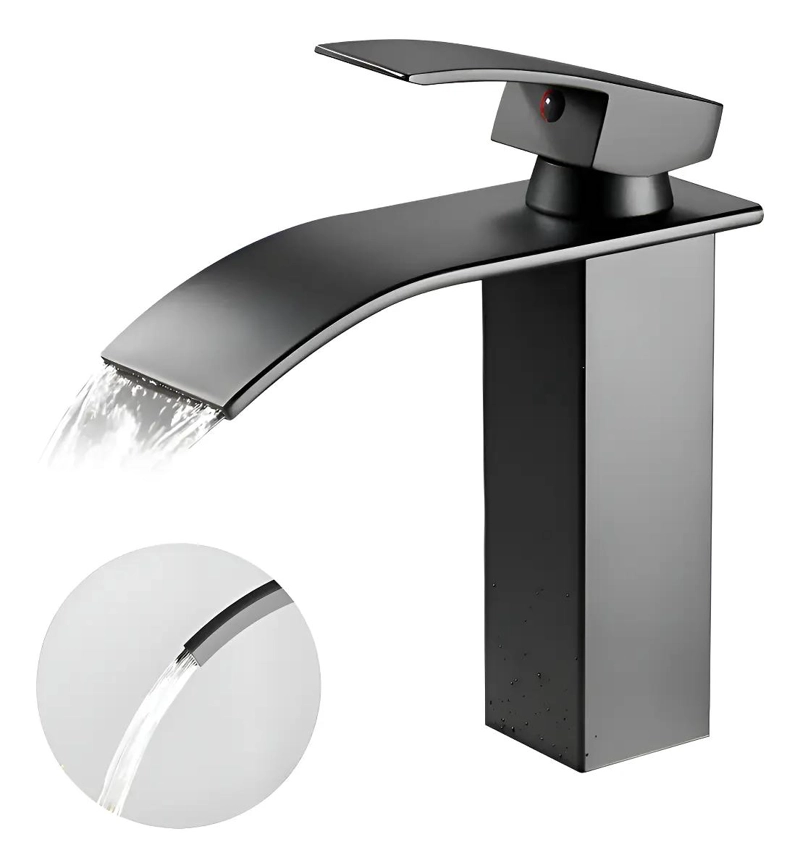 LLAVE MONOMANDO CASCADA PARA LAVAMANOS ACERO NEGRO - 2