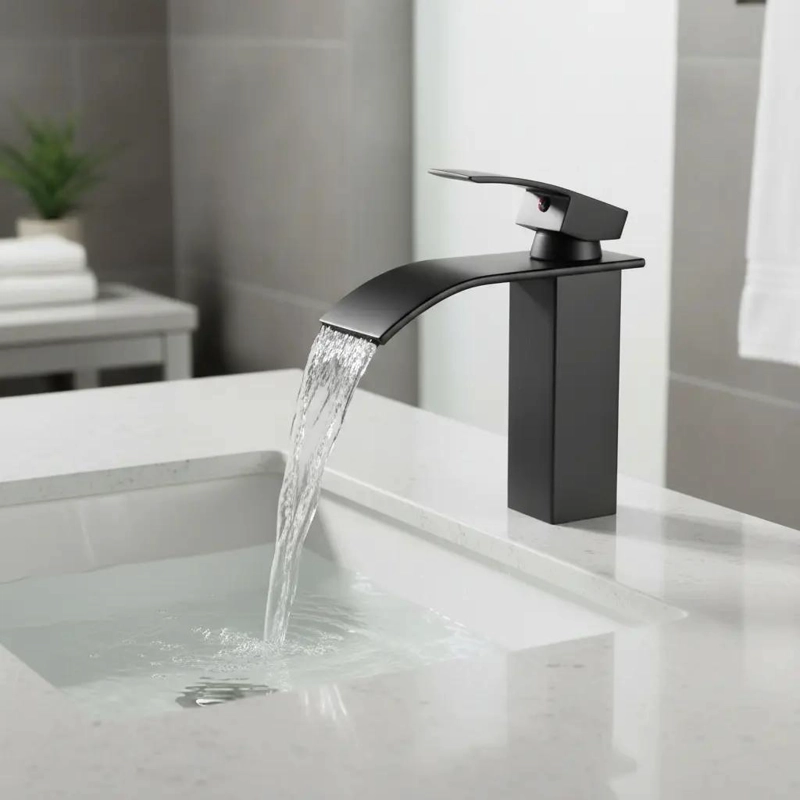 LLAVE MONOMANDO CASCADA PARA LAVAMANOS ACERO NEGRO - 3