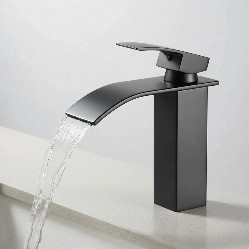 LLAVE MONOMANDO CASCADA PARA LAVAMANOS ACERO NEGRO - 4