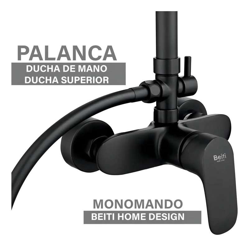 COLUMNA DUCHA NEGRA CON PLATO 25CM Y MANERAL MONOMANDO - 5