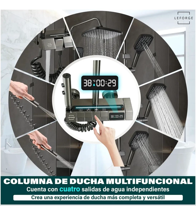 COLUMNA DE DUCHA MODERNA MULTIFUNCIONAL 4 EN 1 CON PANTALLA DIGITAL - 2