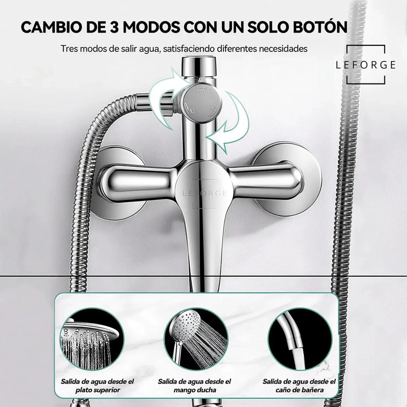 COLUMNA DUCHA MODERNA 3 FUNCIONES MONOMANDO PLATEADO - 2