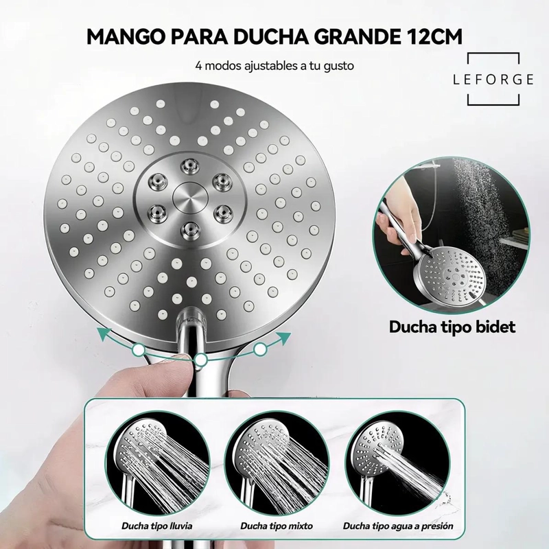 COLUMNA DUCHA MODERNA 3 FUNCIONES MONOMANDO PLATEADO - 4