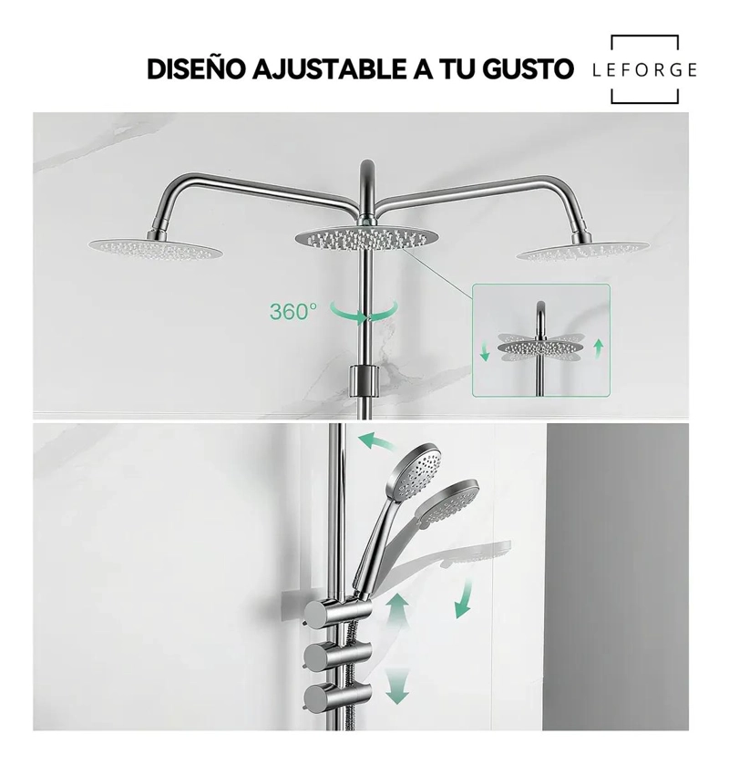 COLUMNA DUCHA MODERNA 3 FUNCIONES MONOMANDO PLATEADO - 5