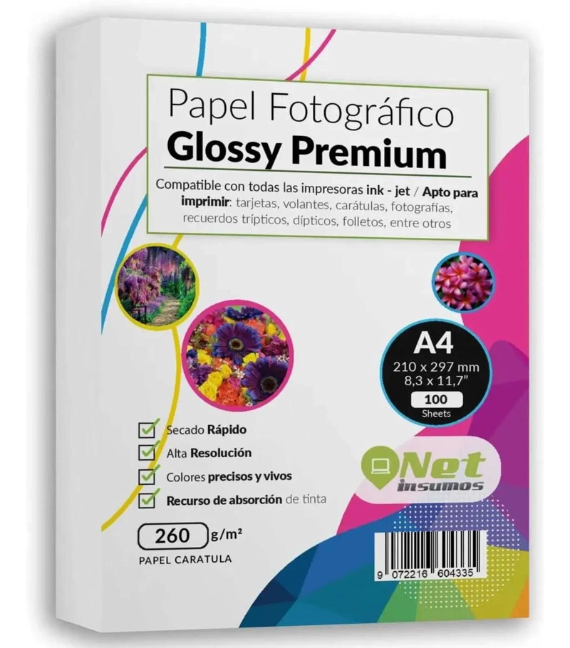 PAPEL FOTOGRAFICO GLOSSY A4 260 GR 100 HOJAS - 1