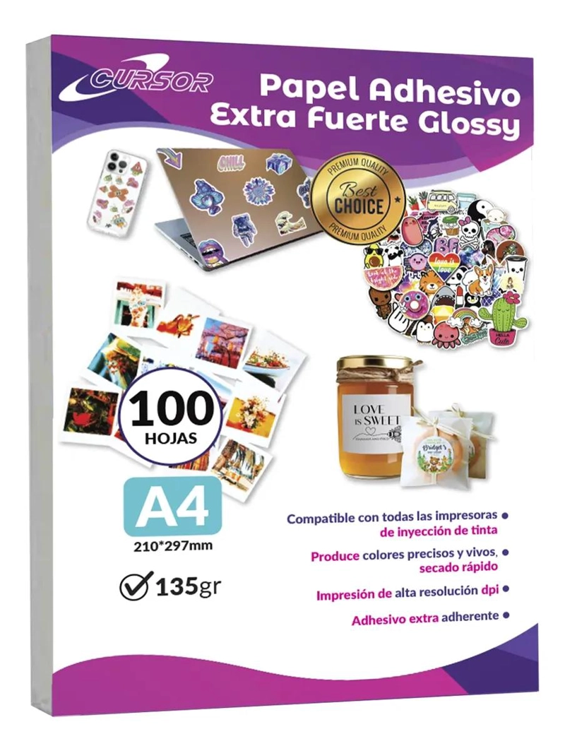 PAPEL ADHESIVO EXTRAFUERTE BRILLANTE A4 135G 100 HOJAS - 2
