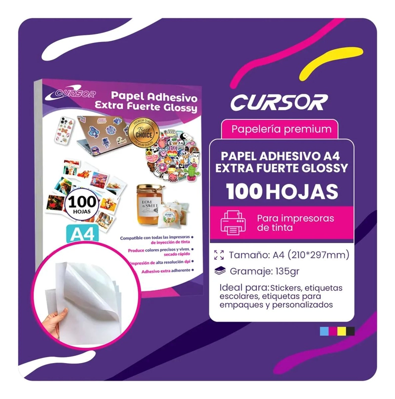 PAPEL ADHESIVO EXTRAFUERTE BRILLANTE A4 135G 100 HOJAS - 3