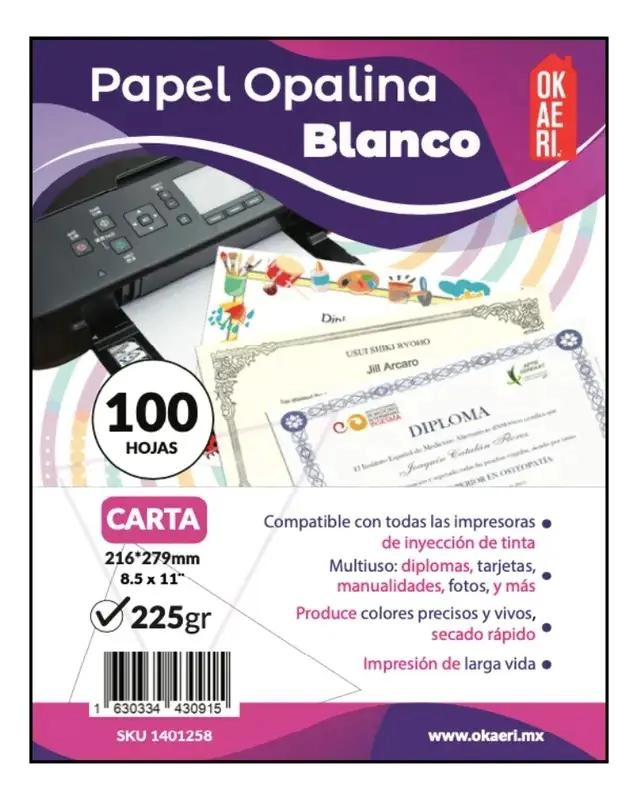 PAPEL OPALINA GRUESO 225G 100 HOJAS CARTA - 1