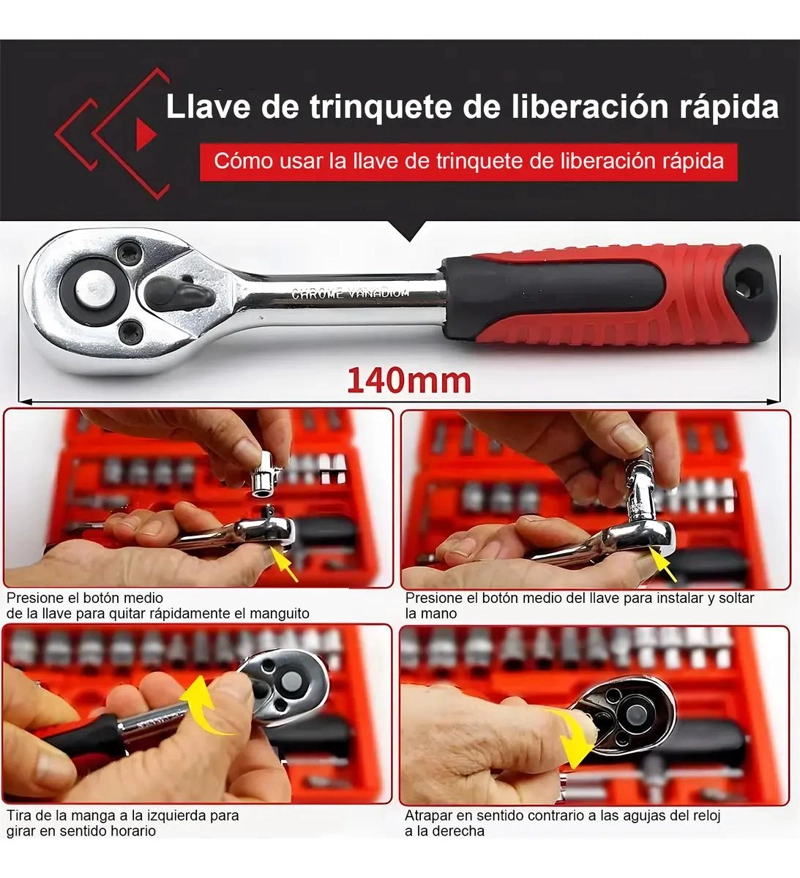 KIT DE HERRAMIENTAS 46 PIEZAS CON TRINQUETE - 4