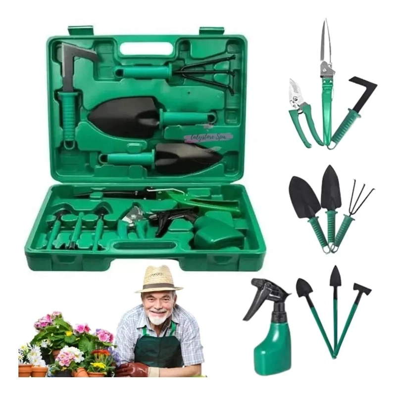 KIT DE HERRAMIENTAS PARA JARDIN 10 PIEZAS CON CAJA - 1