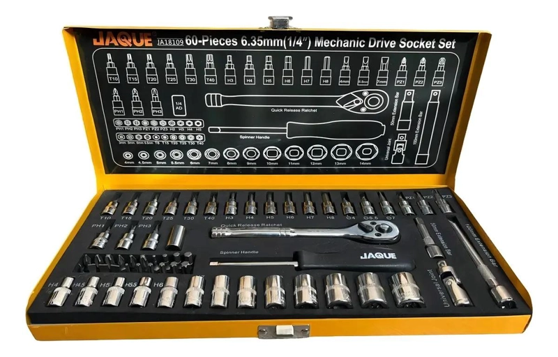 SET DE HERRAMIENTAS PROFESIONAL 60 PIEZAS CON DADOS 1/4 - 1