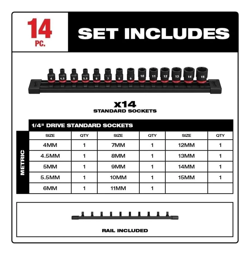JUEGO DE DADOS DE IMPACTO ME TRICOS 14 PIEZAS 1/4 MM - 4