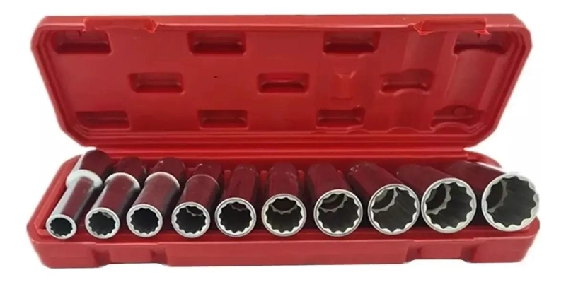 KIT 10 DADOS LARGOS POLIGONALES TORX DE ACERO CRV - 1