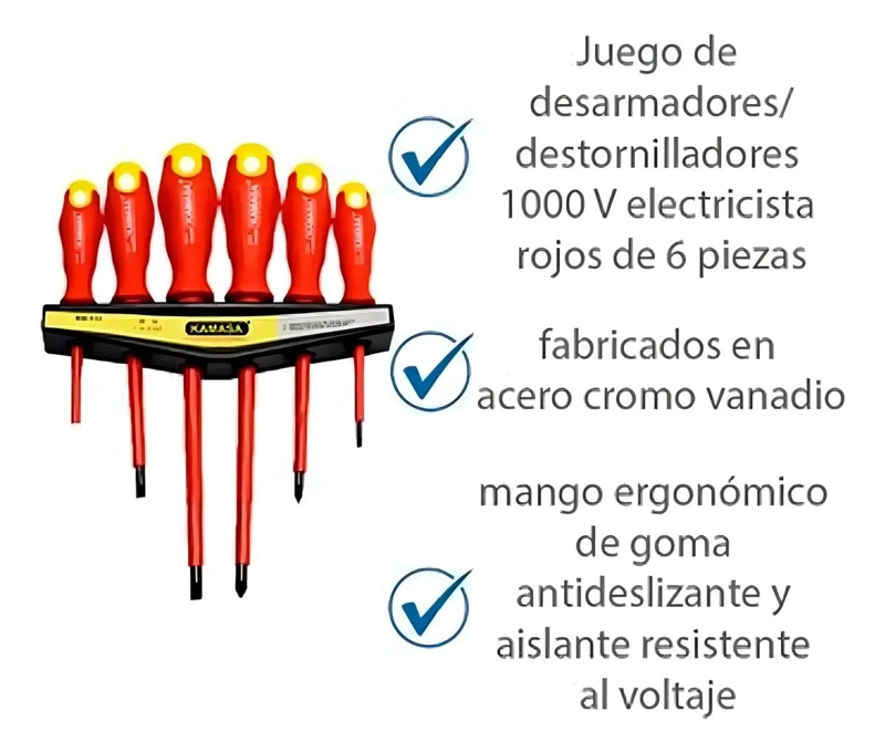 JUEGO DE 6 DESTORNILLADORES PARA ELECTRICISTA CON MANGO   - 4