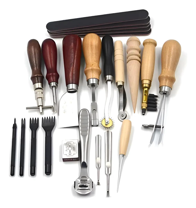 KIT DE 18 HERRAMIENTAS PARA TRABAJO EN CUERO Y ARTESANIA - 1