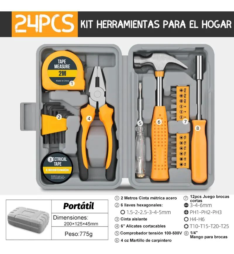 JUEGO DE 24 HERRAMIENTAS MINI PARA HOGAR Y OFICINA - 3