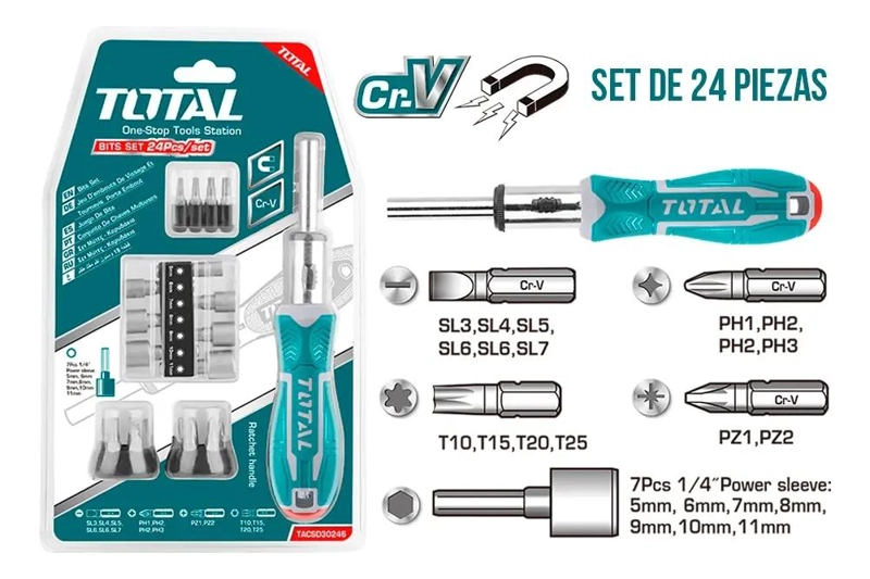SET DE DESTORNILLADORES Y DADOS CON TRINQUETE 24 PIEZAS - 2