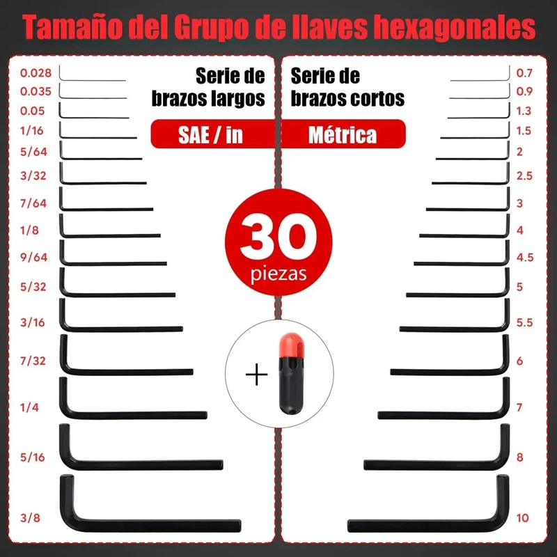 JUEGO DE 30 LLAVES HEXAGONALES DE ACERO - 4