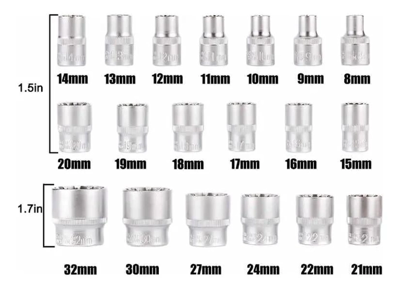 JUEGO DE DADOS POLIGONALES 19 PIEZAS 8MM A 32MM - 2