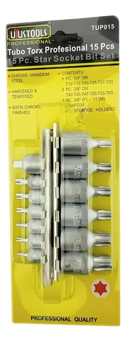 SET DE DADOS TORX MACHO 15 PIEZAS PROFESIONAL - 1