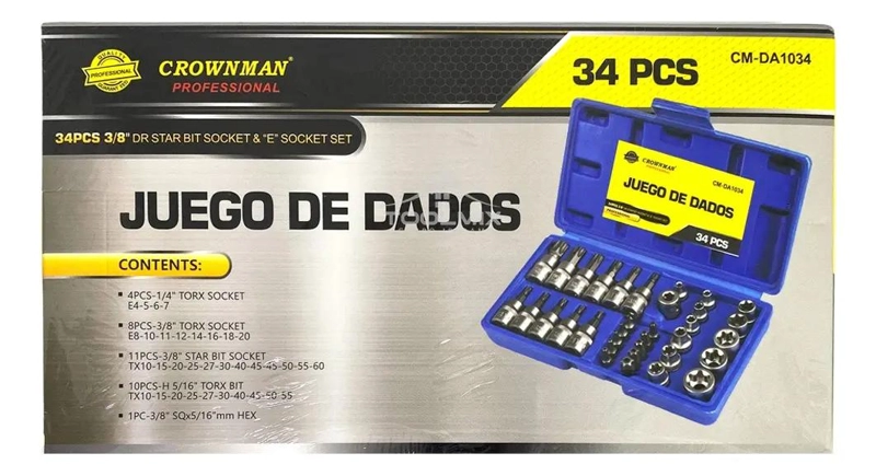 JUEGO DE DADOS TORX ESTRELLA 3/8 HEMBRA Y MACHO 34 PIEZAS - 3