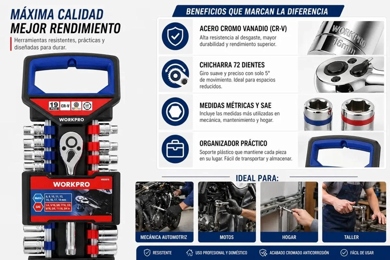 SET DE DADOS CON LLAVE DE CARRACA 3/8' 19 PIEZAS - 4