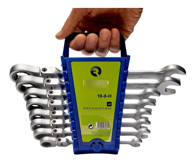 JUEGO DE 8 LLAVES COMBINADAS CON CABEZA FLEXIBLE Y CARRAC - 4