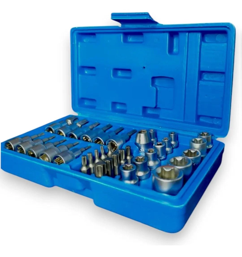 JUEGO DE DADOS TORX 34 PIEZAS ESTRELLA HEMBRA Y MACHO 3/8 - 1