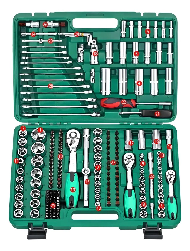 SET DE HERRAMIENTAS DADOS Y LLAVES 216 PIEZAS CON MALETA - 1