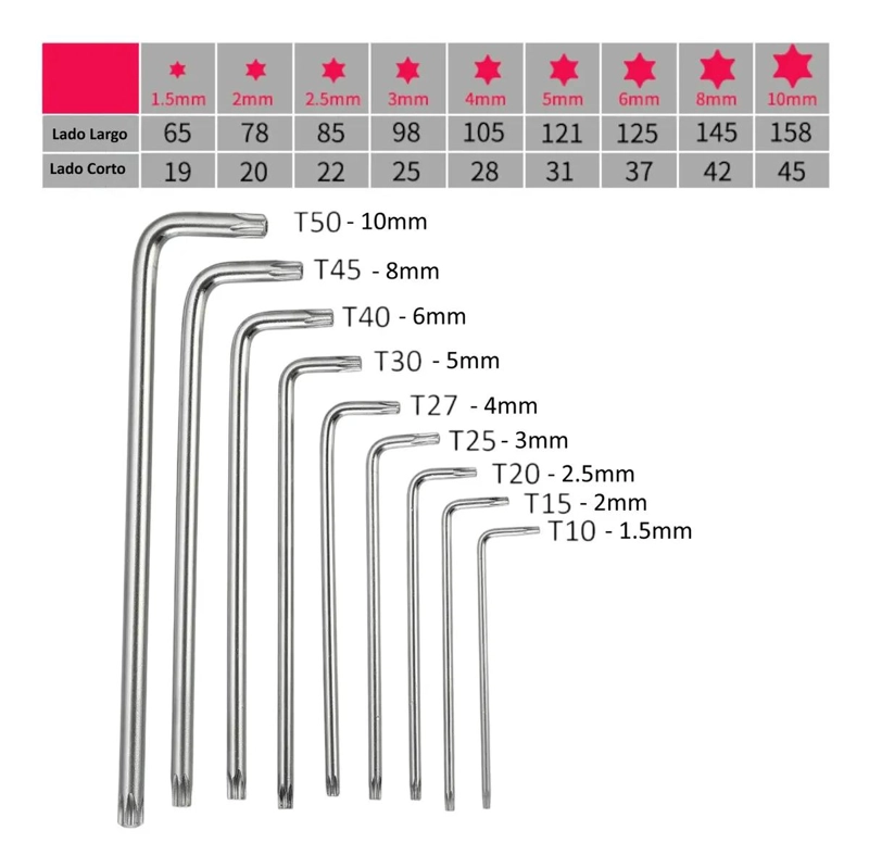 JUEGO DE LLAVES TORX CON ACABADO CROMADO - 4