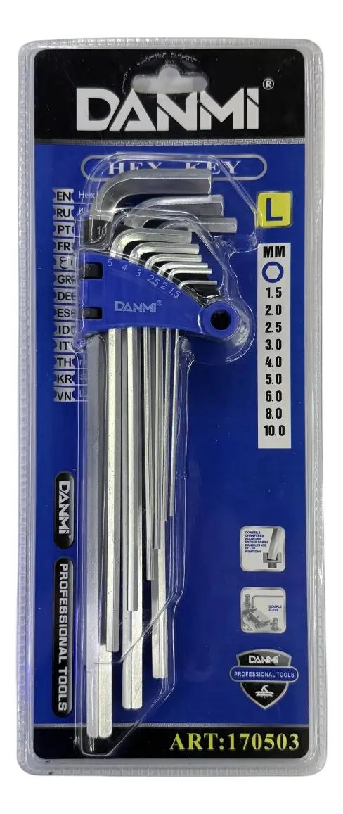 SET 9 LLAVES ALLEN HEXAGONALES CROMO VANADIO 1.5-10 MM - 2