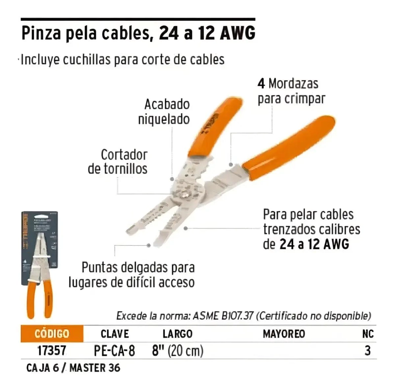 ALICATE PELACABLE Y APRIETA TERMINALES 8 PULGADAS - 3