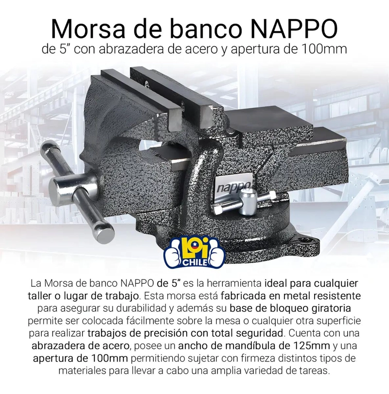 TORNILLO DE BANCO MECANICO 5'' 125MM FUERZA 900KG GRIS - 2