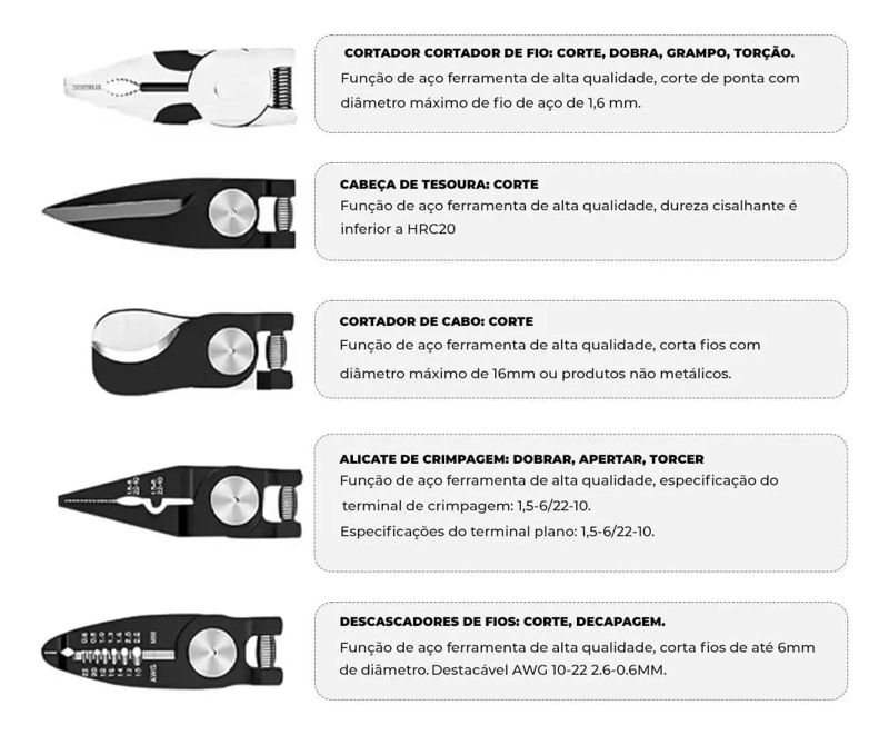 KIT DE ALICATES MULTIPUNTO UNIVERSALES 5 EN 1 PARA CORTE - 4