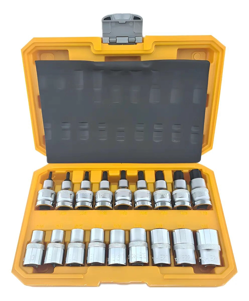 KIT DE DADOS TORX ESTRELLA 1/2 MACHO Y HEMBRA 18 PIEZAS - 1